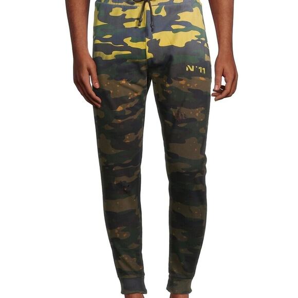 Eleven Paris Men's Acid Green Camo Distressed Jogger Pants Size L - Picture 1 of 10